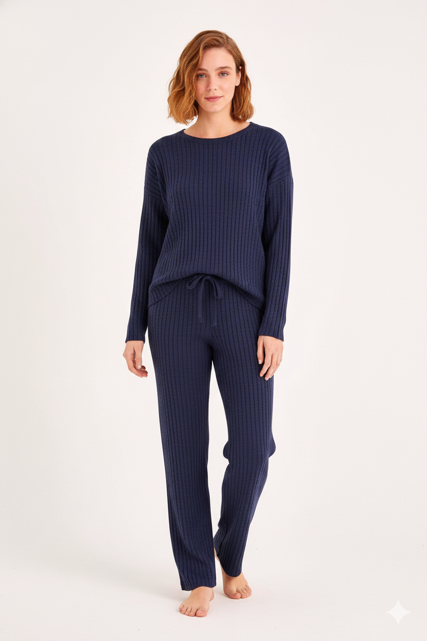 Winter Loungewear Long Sleeve LU T-Shirt Navy Blue